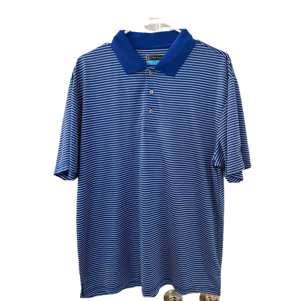 PGA TOUR Men's Blue Striped Polo Golf Shirt Size XL